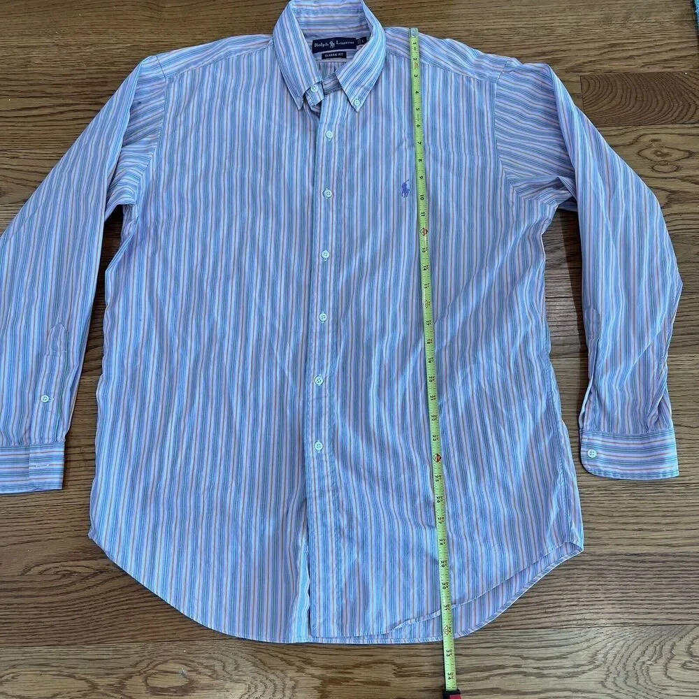 Polo Ralph Lauren Men's Shirt Long Sleeve Pink Green Orange Striped Size‎ L